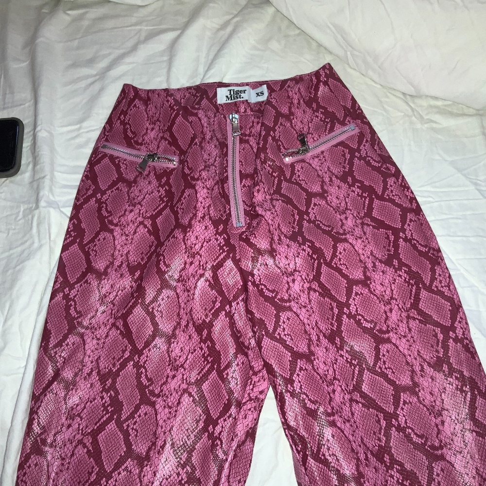 Pink snakeprint faux leather tigermist pants